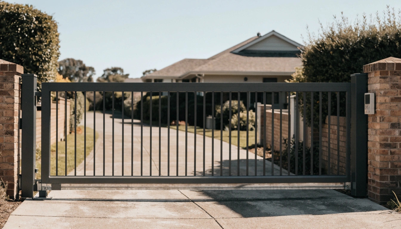 Closed automatic sliding driveway gate at a Sutherland Shire home
