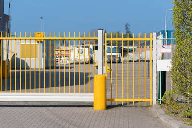 Custom-designed industrial gate installed at a commercial property