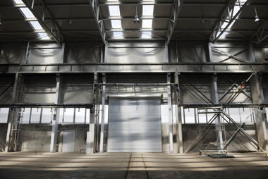 High-speed commercial garage door in operation
