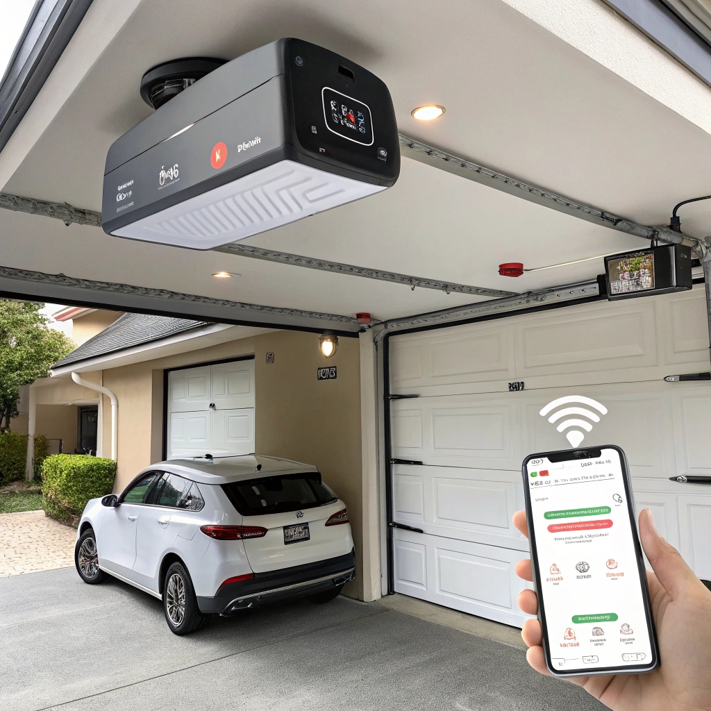 Garage door fitted with a smart remote-control opener system