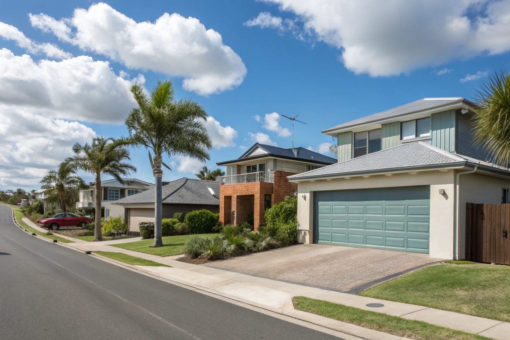 Coastal Sutherland Shire suburban street lined with homes and garages