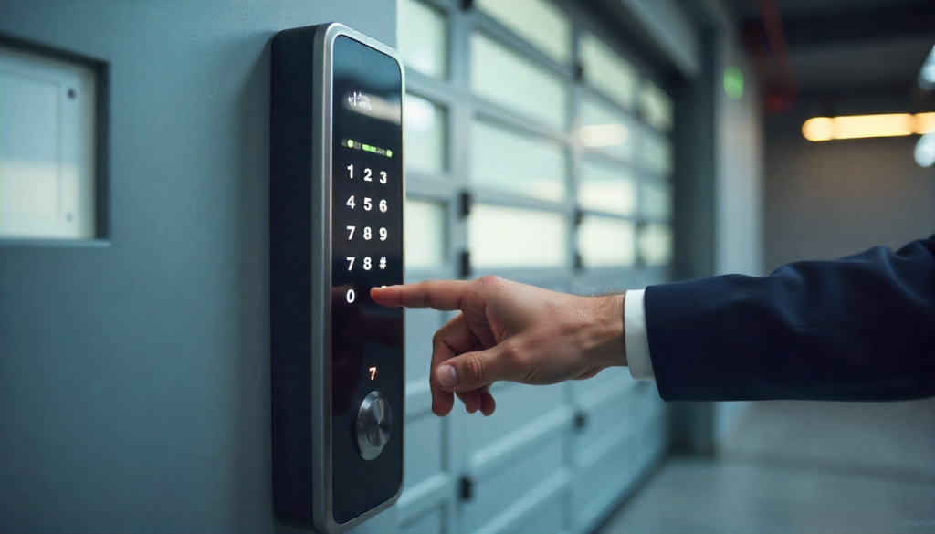 Modern commercial garage door control panel with smart features