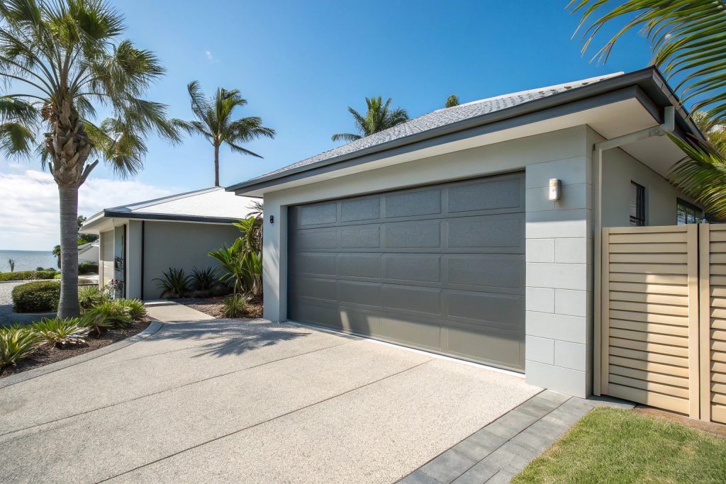 Modern Colorbond garage door on a coastal home in Sutherland Shire NSW