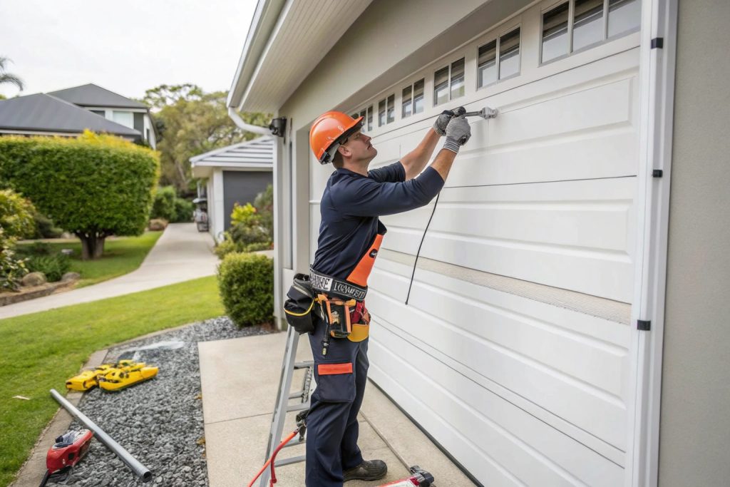 Licensed garage door installer completing safe professional installation in Miranda