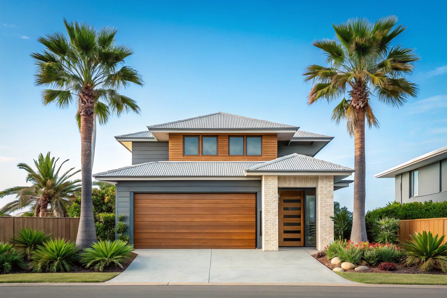 Attractive Australian coastal house with a double garage door
